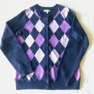 Navy Purple Argyle Cardigan Knitted Classic